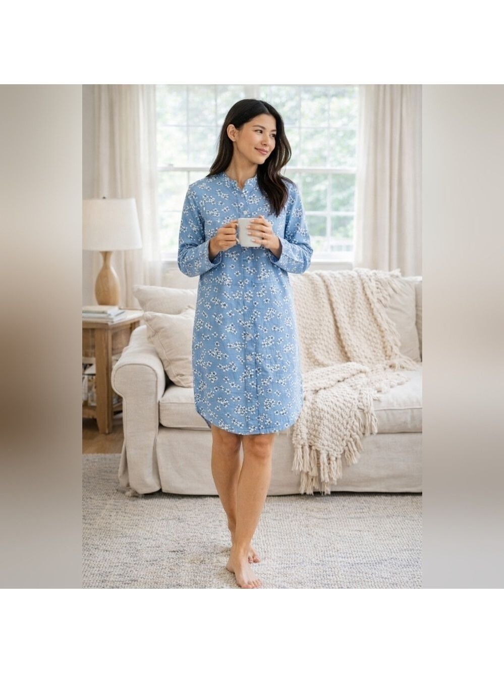 Draper James x Lands’ End Blue Floral Long Sleeve Pajama Dress | Women’s M | New